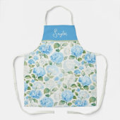 Watercolor Blue Hydrangea Floral Name Schürze (Vorderseite)