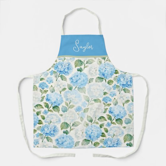 Watercolor Blue Hydrangea Floral Name Schürze (Vorderseite)
