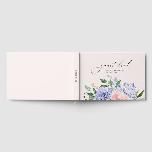 Watercolor Blue Hydrangea Floral Wedding Gästebuch (Voll)