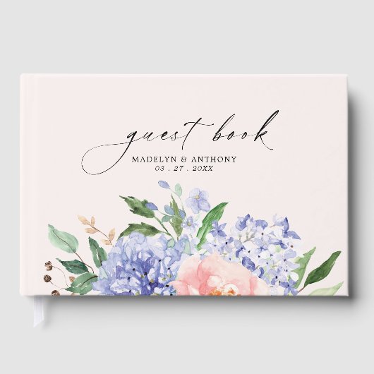 Watercolor Blue Hydrangea Floral Wedding Gästebuch (Vorderseite)