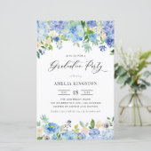 Watercolor Blue Hydrangea Graduation Party - Einla (Stehend Vorderseite)