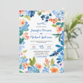 Watercolor Blue Hydrangea Hochzeit Einladung (Stehend Vorderseite)