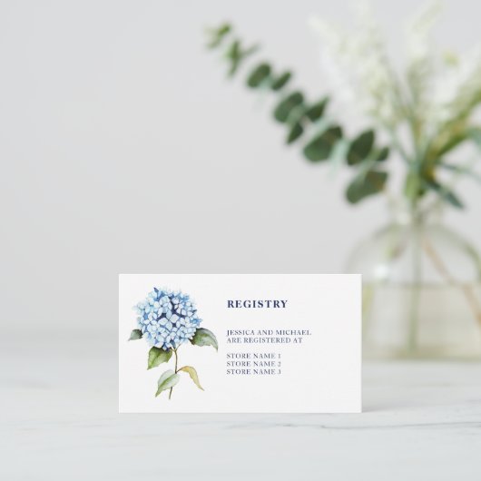 Watercolor Blue Hydrangea Navy Wedding Registry Begleitkarte (Stehend Vorderseite)