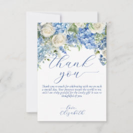 Watercolor Blue Hydrangea Script Danke Karte