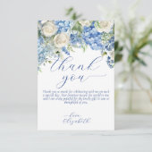 Watercolor Blue Hydrangea Script Danke Karte (Stehend Vorderseite)