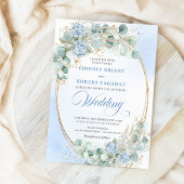 Watercolor Blue Hydrangea Wheat Wedding Invitation Einladung