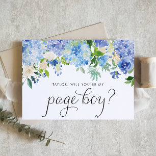Watercolor Blue Hydrangea wird mein Page Boy sein Einladung
