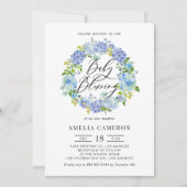 Watercolor Blue Hydrangea Wreath Baby Sessing Einladung (Vorderseite)