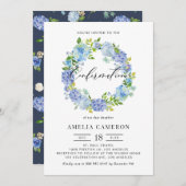 Watercolor Blue Hydrangea Wreath Confirmation Einladung (Vorne/Hinten)