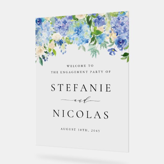 Watercolor Blue Hydrangeas Engagement Party Acrylschild (Winkel)