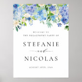 Watercolor Blue Hydrangeas Engagement Party Poster (Vorne)