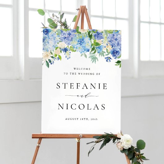 Watercolor Blue Hydrangeas Engagement Party Poster