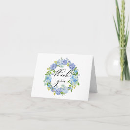 Watercolor Blue Hydrangeas Floral WreathVielen Dan Dankeskarte