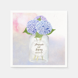 Watercolor Blue Hydrangeas Mason Jar Wedding Serviette