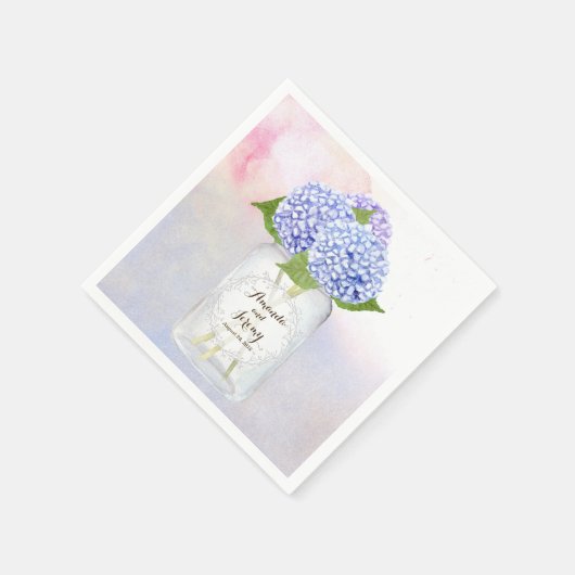 Watercolor Blue Hydrangeas Mason Jar Wedding Serviette (Ecke)