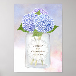 Watercolor Blue Hydrangeas und Mason Jar Wedding Poster