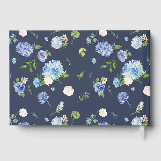 Watercolor Blue Hydrangeas Wedding Gästebuch (Rückseite)
