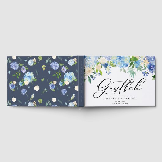 Watercolor Blue Hydrangeas Wedding Gästebuch (Voll)