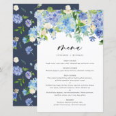 Watercolor Blue Hydrangeas Wedding Menu Card (Vorne/Hinten)