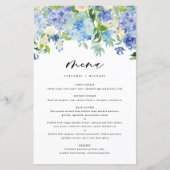 Watercolor Blue Hydrangeas Wedding Menu Card (Vorderseite)