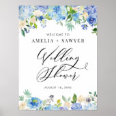 Watercolor Blue Hydrangeas Wedding Shower Welcome Poster (Vorne)