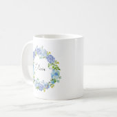 Watercolor Blue Hydrangeas Wreath Personalisierte  Kaffeetasse (Vorderseite Links)