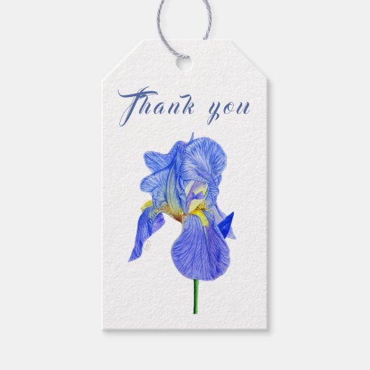 Watercolor Blue Iris Vielen Dank für Ihr Geschenk Geschenkanhänger (Vorderseite)