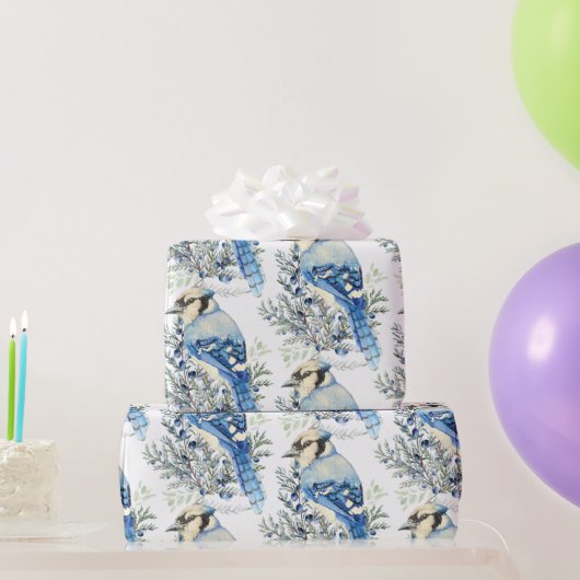 Watercolor Blue Jay Bird Blueberries Country Art Geschenkpapier (Partygeschenke)