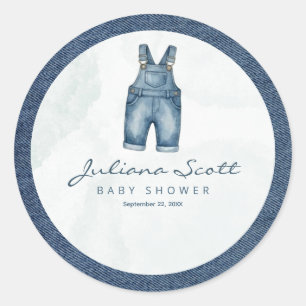 Watercolor Blue Jeans Baby Shower Denim Runder Aufkleber