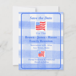 Watercolor Blue Karo USA Flag SAVE THE DATE