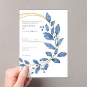 Watercolor Blue Leaves Gold Wedding Invitation Acryleinladungen (Insitu (Handheld))