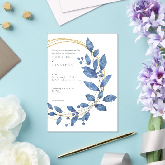 Watercolor Blue Leaves Gold Wedding Invitation Acryleinladungen (In Situ (Hochzeit))