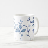 Watercolor Blue Leaves Kaffeetasse (VorderseiteRechts)