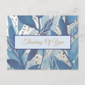 Watercolor blue leaves Thinking of You | Botanical Postkarte (Vorderseite)