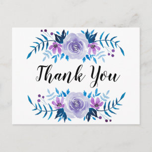 Watercolor Blue Lila Floral Kranz Vielen Dank Postkarte
