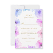 Watercolor Blue Lila Floral Wreath Wedding Rsvp