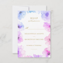 Watercolor Blue Lila Floral Wreath Wedding Rsvp Karte