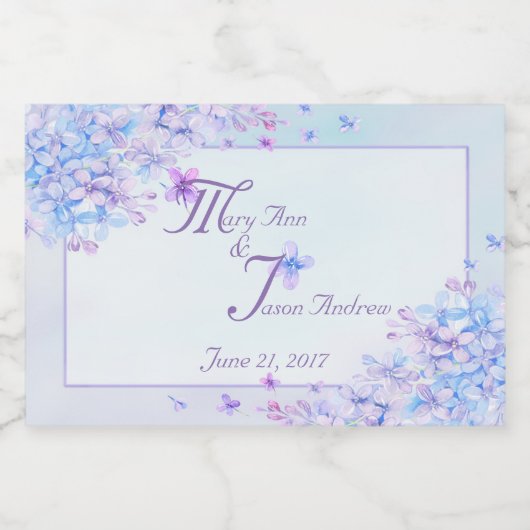 Watercolor Blue Lila Lilac Blume Schaumweinetikett (Einzelnes Label)