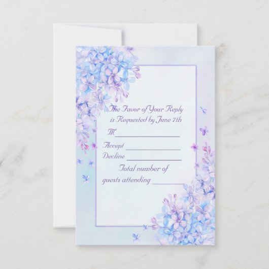 Watercolor Blue Lila Lilac Blume Wedding RSVP (Vorderseite)