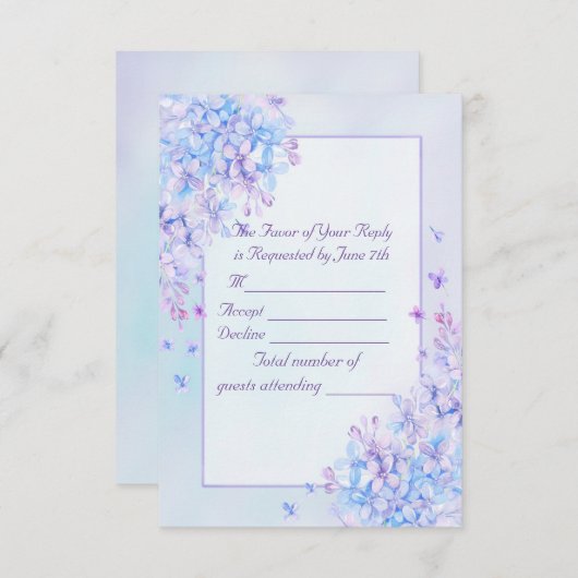Watercolor Blue Lila Lilac Blume Wedding RSVP (Vorne/Hinten)