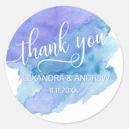 Watercolor Blue Lila Wedding DANK Runder Aufkleber