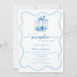 Watercolor Blue Little Pumpkin Bow Baby Dusche Einladung