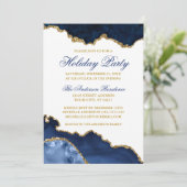 Watercolor Blue Marble Geode Gold Holiday Party Einladung (Stehend Vorderseite)