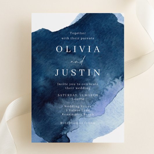 Watercolor Blue Modern Wedding Einladung