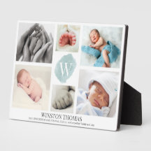 Watercolor Blue Monogram Foto Collage Boy Birth