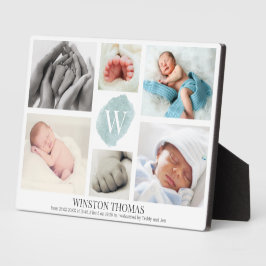 Watercolor Blue Monogram Foto Collage Boy Birth Fotoplatte