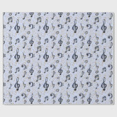 Watercolor Blue Musical Musiknotens Gold Glitzer Geschenkpapier (Flach)