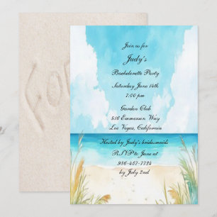 Watercolor Blue Ocean Beach Junggeselinnen-Abschie Einladung