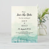 Watercolor Blue Ombre boho Wedding Save The Date (Stehend Vorderseite)