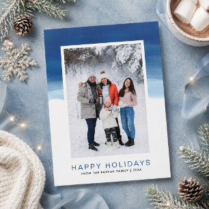 Watercolor Blue Ombre Happy Holiday Photo Card Feiertagskarte